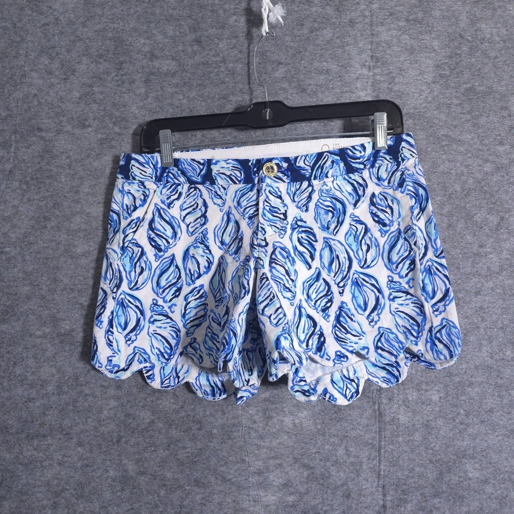 Lilly Pulitzer Blue Peri Buttercup Shorts Womens Size 0 Knit Textured Scalloped